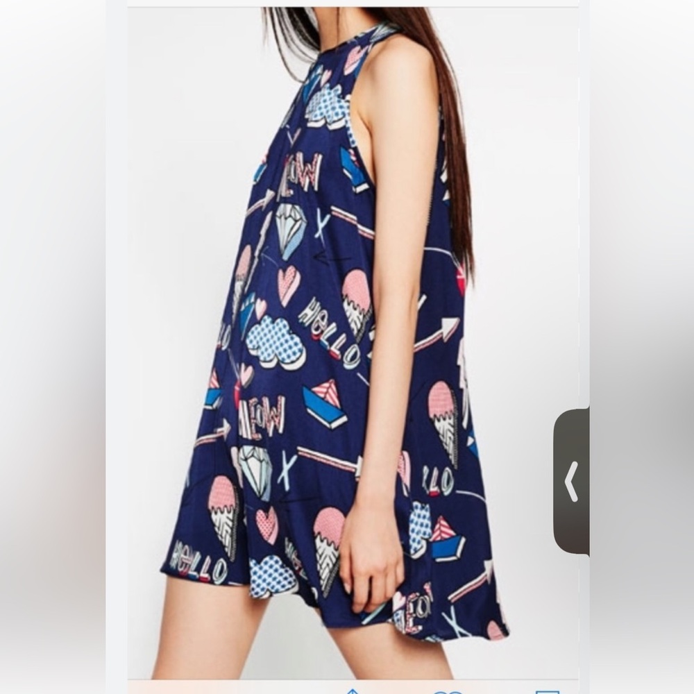 Zara Navy Pop-Art Tank Dress with Pink & Light Blue Accents